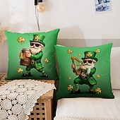 olcso Díszpárnahuzatok-Szent Patrik-napi lóhere manó sör díszpárnahuzat 45x45 cm, vintage retro zöld 3D nyomtatott dekoratív párnahuzat