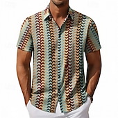 preiswerte Smart Casual Hemden für Herren-Herren Hemd Textur Freizeithemd Knopfhemd Jacquard-Hemd Rote Grün Kaki Kurzarm Geometrisch Einfach Hemdkragen Lässig Täglich Loch Bekleidung Elegant Mode Lässig