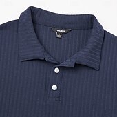 cheap Men's Classic Polo-Men's Rib Knit Top Textured Casual Street Lapel Long Sleeve Basic Modern Plain Buttons Spring Fall All Seasons Slim Fit White Gray Rib Knit Top