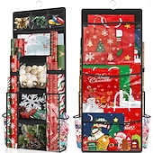 preiswerte Weihnachtslager-Hängender Geschenkpapier-Organizer, doppelseitiger Geschenkverpackungs-Organizer, Aufbewahrungsbehälter für Weihnachtsdekoration mit drehbarem Haken, großes Fassungsvermögen für Festtagsdeko, Bänder