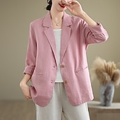 billige Essensielle falske skjorter-dameblazer bomull vindtett varm lappeteppe lomme elegant mote avslappet ensfarget daglig utendørs gate vanlig nedfellbar langermet yttertøy blå marineblå rosa vår høst