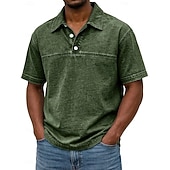  Herren Acid-Wash-Shirt Baumwoll-Poloshirt Lässig Geschäft Gerippter Polokragen Kurzarm Mode Basic Einfarbig Farbblock Knöpfe Gewaschen Sommer Frühling Frühling & Herbst Normale Passform Schwarz