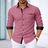 economico Camicie eleganti da uomo-Per uomo Camicia Camicia elegante Camicia con Bottoni Tinta unica Quotidiano Affari Blu chiaro Nero Bianco Rosa Manica Lunga Collo ripiegato Tutte le stagioni Abbigliamento Patchwork