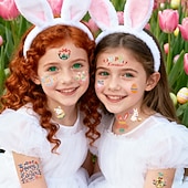 ieftine Jucării Noi-Umpluturi de coș de Paște tatuaje temporare de Paște pentru copii 6 foi tatuaje cu iepurași și ouă drăguțe pentru copii favoruri pentru petreceri de Paște umpluturi pentru coșuri recompense pentru