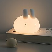 cheap Decorative Lights-Cute Dumpling Bunny Silicone Tap Night Light, Soft LED Sleep Lamp with Timer, 2 Brightness Levels, Type-C Rechargeable, Long Battery Life, Bedroom Ambient Light, Easter Gift for Kids
