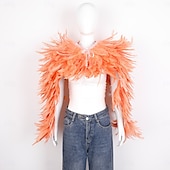 abordables Accesorios-Carnaval 2026 Accesorios de Samba del Carnaval de Río Capa Chal larga de plumas rojas para mujer con lazo de cinta disfraz de actuación del festival de Brasil
