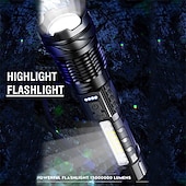 baratos lanternas táticas-Lanterna LED recarregável de alto lúmen, lanterna tática de 1500mAh com luz lateral COB, à prova d'água IPX6, 7 modos, zoom, ideal para camping, emergências e trilhas.