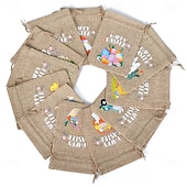 billiga påsk-12 st påskpresentpåsar i säckväv med dragsko, 14,5 x 9,5 cm påskharepresentpåsar, färgglada kaninägg i säckväv, lämplig för små presenter, smycken, kan innehålla snacks, godis