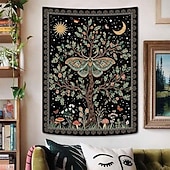 olcso Faliszőnyegek-vintage luna moly fali kárpit misztikus természet életfa holdfázisokkal csillagok vadvirág gomba esztétikus dekoráció hálószobába, kollégiumi szobába