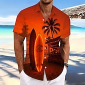 abordables Plantas tropicales-Hombre Árbol de coco Plantas tropicales Tablas de Surf camisa hawaiana Abotonar la camisa Manga Corta Hawaiano Casual Vacaciones Verano Primavera Cuello Vuelto Impresión 3D camisas con cuello Un