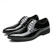 preiswerte Derby Schuhe-Schwarze Herren-Hochzeitsschuhe aus Kunstleder mit Lackfinish – luxuriöse Hochzeitsschuhe für Bräutigame und festliche Anlässe