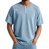 cheap Casual Henley Tee-SoftFade™ Men's Tee Cotton T Shirt Washed Shirt Short Sleeve Henley Summer Spring Solid Color Plain Vintage Designer Casual Faded Buttons Casual Daily Outdoor Gray Top Tee for Men