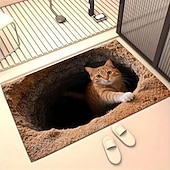 preiswerte Fußmatten-Fußmatte mit 3D-optischer Täuschung einer roten Katze, die aus einem Loch lugt – 2D-Flachdruck-Teppich für verspielte Eingangsbereichdekoration und einladende Willkommensmatte