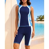 economico Surfing Tankinis &amp; Bikinis-Per donna Costume da bagno Tankini 2 pezzi Patchwork Gamba lunga fino al ginocchio Asciugatura Rapida Elastico Senza Maniche Costume da Bagno Costume da bagno Surf Immersione Spiaggia Estate