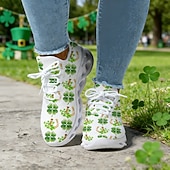billiga Kvinno skor-Damsneakers med shamrocktryck och St. Patrick's Day-motiv – lätta och vadderade promenadskor för vardagskläder, parader, utomhusaktiviteter och högtidsfiranden