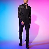 economico Camicie eleganti da uomo-Per uomo Camicia Camicia elegante Camicia con Bottoni Camicia da Ballo Tinta unica Balli di fine anno Matrimonio Nero Manica Lunga Collo ripiegato Tutte le stagioni Abbigliamento Pizzo