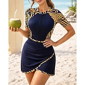 preiswerte One Pieces Rash Guards-Damen Mittel Anti UV Shirt Badeanzug 3 Teile Blumenmuster Bedruckt Reißverschluss Boyleg UV Schutz Schnelltrocknend Elastisch Kurzarm Bademode Badeanzug Surfen Strand Schwimmen Sommer