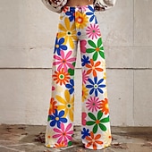 halpa Pohjat-Retro / vintage Boheemi 1970 luku Housut Leveät housut Hippi Disko Korkea vyötärö Kukka Keinofarkkujen tyyli Naamiaispuku Naisten Halloween Karnevaali musiikkifestivaali Pride-paraati Retro-teemaiset