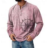 preiswerte Vintage&amp;amp;Retro-Herren Grafik Vintage Henley Hemd Langarm Mode Niedlich Täglich Lässig Ferien Ausgehen Frühling Frühling &amp; Herbst Rosa Dunkel Blau Grün Khaki Henley Henley T-Shirt