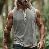 abordables Camisetas sin mangas de gimnasio-Hombre Camiseta sin mangas Top Camisetas Interiores Camisa sin mangas Sin Mangas cuello henley Henley Verano Primavera Plano Moda Design Básico Botones Casual Vacaciones Calle Negro Rosa Azul Marino