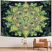 abordables Tapices de pared-Tapiz de mandala verde para colgar en la pared, diseño floral bohemio, gran sala de meditación zen, arte de pared estético, decoración del hogar, arte de pared, telón de fondo, póster de tela