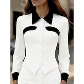 Недорогие Нарядные блузки-Жен. Блуза Пэчворк Пуговицы Контрастных цветов Элегантный стиль Стиль Классика Длинный рукав Рубашечный воротник Обычные топы Повседневные Офис Черный Белый Коричневый Хаки Весна Осень