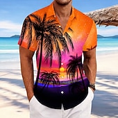 billiga Tropiska växter-Herr Kokosnötsträd Stjärnbeströdd himmel Hawaii skjorta Knapp upp skjorta Aloha skjorta Kortärmad Hawaiisk Tillflykt Semester Helgdag Standkläder Sommar Vår Nedvikt krage skjortor Blå Rosa Orange