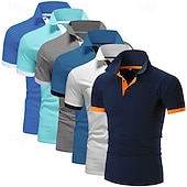 cheap Men's Classic Polo-6PCS Men's Polo Golf Shirt Casual Sports Classic Short Sleeve Basic Solid Color Plain 6-Piece Multi-pack Summer Spring All Seasons Regular Fit Polo