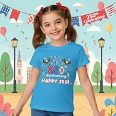 preiswerte 250. Jahrestag USA-Mädchen 3D Grafik 250-jähriges Jubiläum T-Shirt Kurzarm 3D-Druck Sommer Frühling Sport Mode Streetwear Kinder 4-12 Jahre Rundhalsausschnitt Lässig Täglich Outdoor Normale Passform