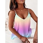 billiga Grafik Tank-Dam Linne Mönster Nyans Blommig Bokstav bohemliv Mode Stylish Ärmlös V-hals Vanliga toppar Dagligen Utekväll Helgen Blå Svart Purpur Grön Kaki Sommar Vår