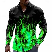 abordables Patrón 3D-Hombre de impresión en 3D Fuego Resplandor de neón Camisa Abotonar la camisa Camisa de vestir informal Manga Larga Moda informal Ropa de calle Vacaciones Primavera Otoño Cuello Vuelto Impresión 3D