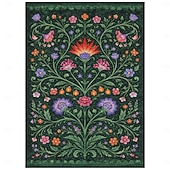 cheap Area Rugs-Area Rug Intricate Vine and Blossom Pattern on Deep Green Elegant Decorative Carpet for Living Room or Foyer