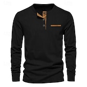 economico Magliette Henley da uomo-Per uomo Maglietta Manica Lunga Henley Estate Primavera Autunno Semplice Moderno Casual Confortevole Bottoni Base Casuale Casa Streetwear Nero Vino Grigio chiaro Maglietta Top per Uomo