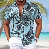 economico Camicia in Raso da Uomo-Per uomo Albero di Cocco Piante Tropicali Camicia in raso Camicie hawaiane Camicia Aloha Manica Corta Hawaiano Quotidiano Vacanza Estate Primavera Collo ripiegato Camicie con Colletto Stampa 3D