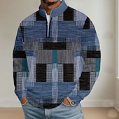  Homme Bloc de Couleur Géométrique Polo manche longue Col montant Athleisure Vacances Athleisure Décontracté Quotidien Impression 3D Printemps Automne Bleu Violet Marron