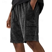 Men's Shorts Summer Shorts 100% Cotton Casual Shorts Acid Wash Shorts Drawstring Elastic Waist Multi Pocket Plain Solid Comfort Breathable Knee Length Streetwear Vacation Holiday Fashion Vintage Retro