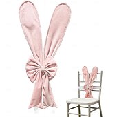 billiga påsk-Påsk stolsöverdrag med kaninöron, söta rosa påskhare med rosett och ryggstöd, avtagbara stretchöverdrag för kaninstolar, perfekt för påskmatbord, restaurangfestdekor
