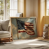  Amerikanische Flagge Leinwand Wandkunst | Patriotisches USA Sterne und Streifen Gemälde mit rustikalen Pinselstrichen | 4. Juli Militär Veteran Dekor