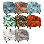cheap Armchair Cover &amp; Armless Chair Cover-Club Chair Cover Striped Plants Geometric Printed Polyester Slipcover Stretch Armchair Protector for Living Room Home