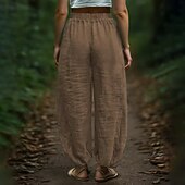 cheap Luxury Bottoms-Women's Trousers Summer Pants Baggy Pants Vacation Fashion Casual Daily Full Length Mid Waist Solid Color Plain Drawstring Pocket Wide Leg Comfort Quick Dry Soft Inelastic Streetwear Beach Holiday