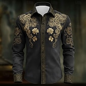 cheap St. Patrick's Day Shirt-St. Patrick's Day Men's Four Leaf Clover Shamrock Celtic Art Shirt Button Up Shirt Long Sleeve Vintage Retro Holiday Spring Fall Turndown 3D Print Linen Like Shirt Green 1# Dark Red Green Dark Blue