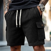 abordables Bermudas estilo casual-Hombre Pantalón corto Pantalones cortos casuales Pantalones cortos de pana Correa Bolsillo Con Texturas Plano Comodidad Transpirable Longitud de la rodilla Casual Exterior Playa Vacaciones Moda Negro