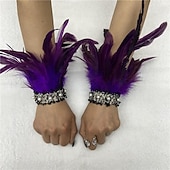 Χαμηλού Κόστους αξεσουάρ-Καρναβάλι 2026 Ρίο Καρναβάλι Σαμπά Αξεσουάρ Γυναικείου Μαύρου Φτερού Περιβραχιόνια με Δαντέλα Μαργαριταριού 1 Ζευγάρι Φυσικά Φτερά Περιβραχιόνια Βραχιόλια Κοστούμι Επίδειξης Φεστιβάλ Βραζιλίας