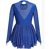 economico Abiti da Pattinaggio Artistico-Figure Skating Dress Women's Ice Skating Dress Violet Navy Black Patchwork Thumbhole High Elasticity Training Competition Skating Wear Classic Crystal / Rhinestone Sleeveless Long Sleeve Ice Skating