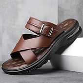 economico Infradito da Vacanza-sandali da uomo marroni con cinturini incrociati, comodi e resistenti, perfetti per i golfisti e le attività estive all'aperto