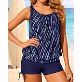 preiswerte Surfen Tankinis &amp; Bikinis-Damen Geraffter Tankini 2 Teile Tropisch UV Schutz Elastisch Ärmellos Bademode Surfen Strand Schwimmen Sommer