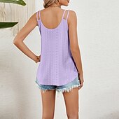 preiswerte Einfacher Tank-Damen Textur Bluse Oberteil mit Ösen Pointelle Tee Neckholder-Top Lochmuster Einfarbig Grafik Einfach Mode Klassisch Lässig Ärmellos V Ausschnitt Normale Oberteile Lässig Täglich Strand Weiß Rosa