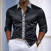 abordables Camisas de satén para hombre-Hombre Camisa Camisa de raso Camisa para Vestido Abotonar la camisa camisa de baile Color sólido Boda Formal Negro Azul Real Dorado Manga Larga Cuello Vuelto Todas las Temporadas Ropa Retazos