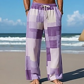 ieftine Pantaloni casual cu imprimeu pentru bărbați-Bărbați Geometric Bloc Culoare Peteci Pantaloni Pantaloni casual Pantaloni largi Talie medie Modă Casă În aer liber Vacanță Talie elastică cu șnur Pantaloni din material textil cu buzunare Var