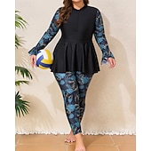 Недорогие Рашгард One Pieces-Жен. Стандартный Рашгард Купальные костюмы больших размеров Танкини и бикини для серфинга тропический Застегнуться УФ-защита Эластичный Длинный рукав Купальники Серфинг Дайвинг Плавание Лето